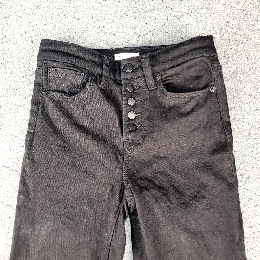 Good American Jeans Womens 2 Black Good Legs Straight Button Fly Stretch Denim - Picture 2 of 6